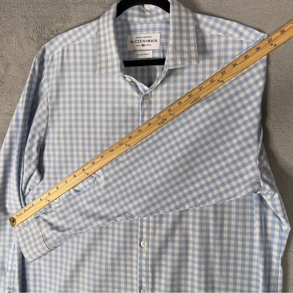 Mizzen+Main Leeward Button Up Shirt‎ Men's 2XL Trim Fit Light Blue Gingham Check - Picture 9 of 11